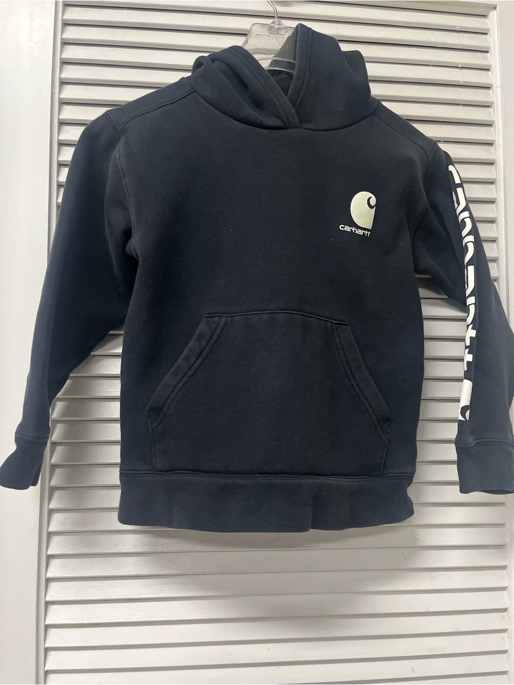 Carhartt Kids Navy Pullover Hoodie with White Logo